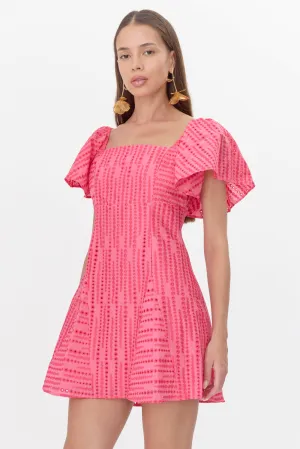 Genevieve Cotton Embroidered Flutter Sleeve Mini Dress
