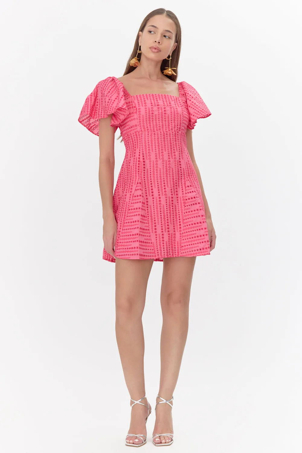 Genevieve Cotton Embroidered Flutter Sleeve Mini Dress