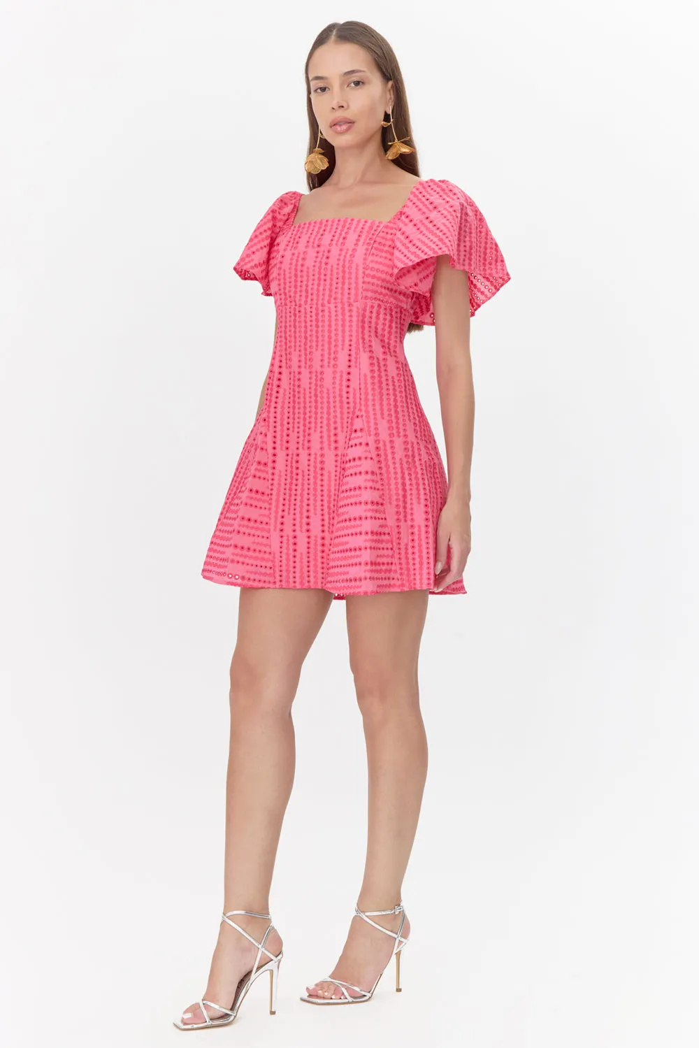 Genevieve Cotton Embroidered Flutter Sleeve Mini Dress