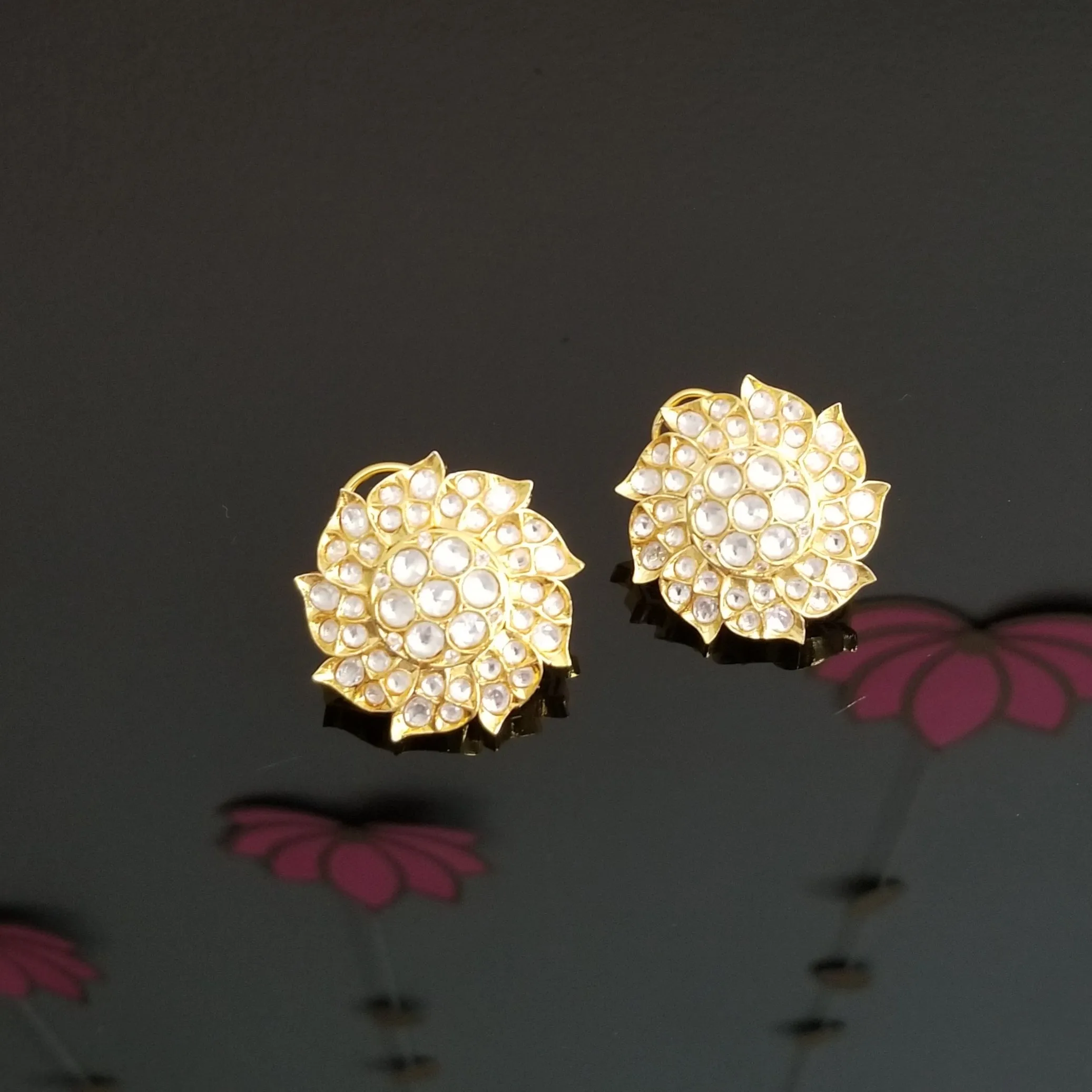 Gold Plated Big Kundan Studs