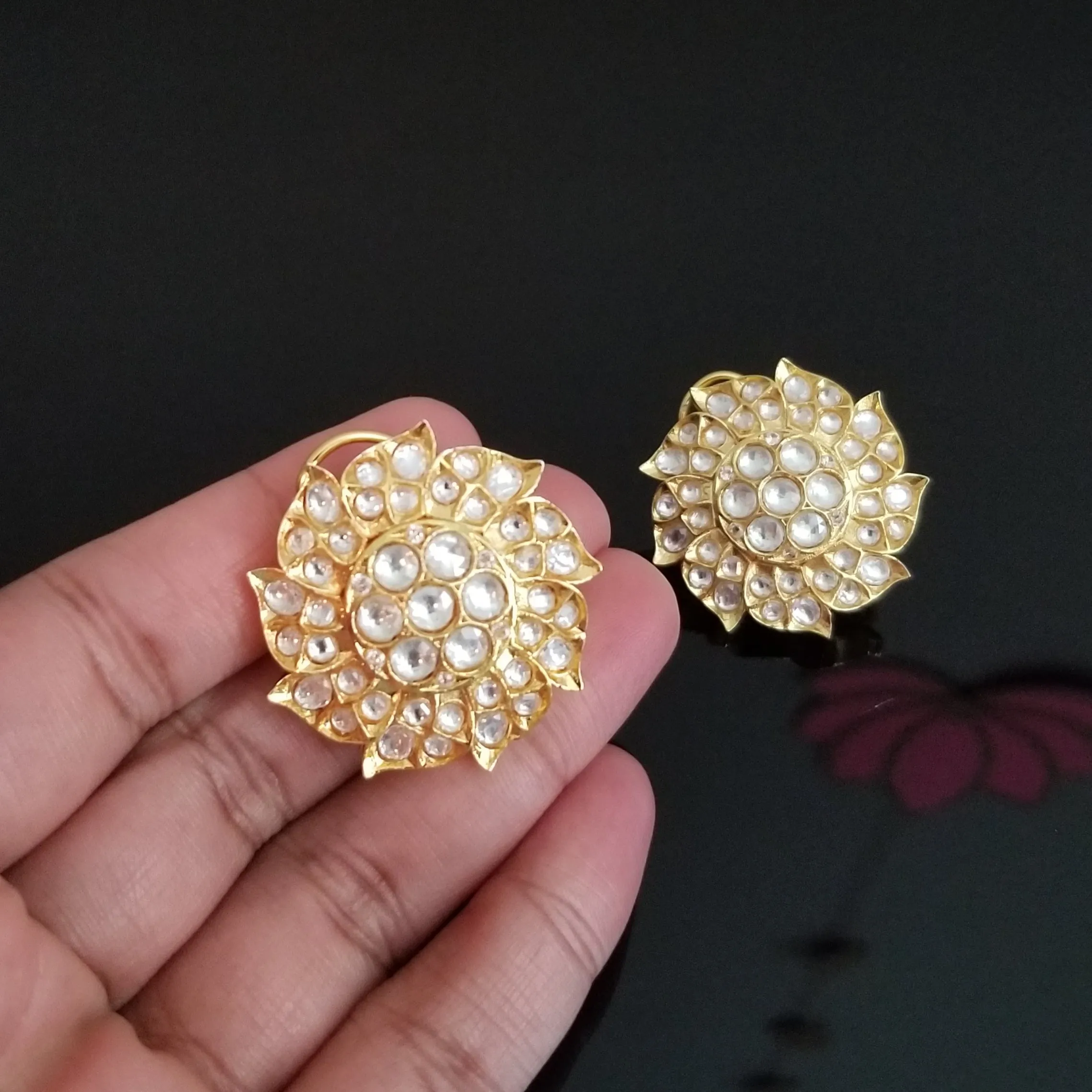 Gold Plated Big Kundan Studs