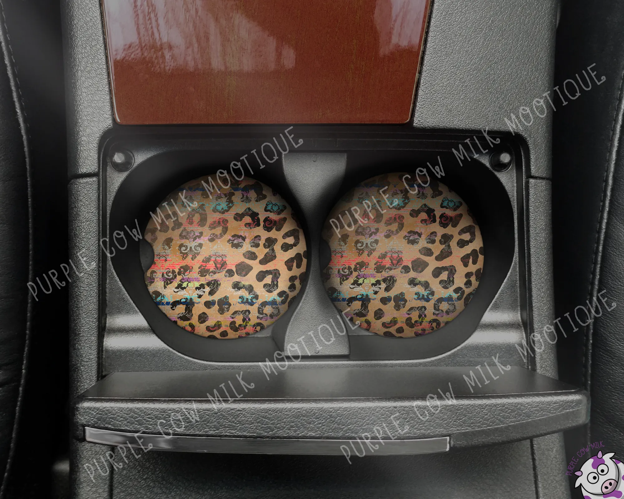 Grunge Leopard Neoprene Car Coasters (set of 2)