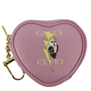 Gucci Bananya Heart Print Leather Coin Case Pink 701062