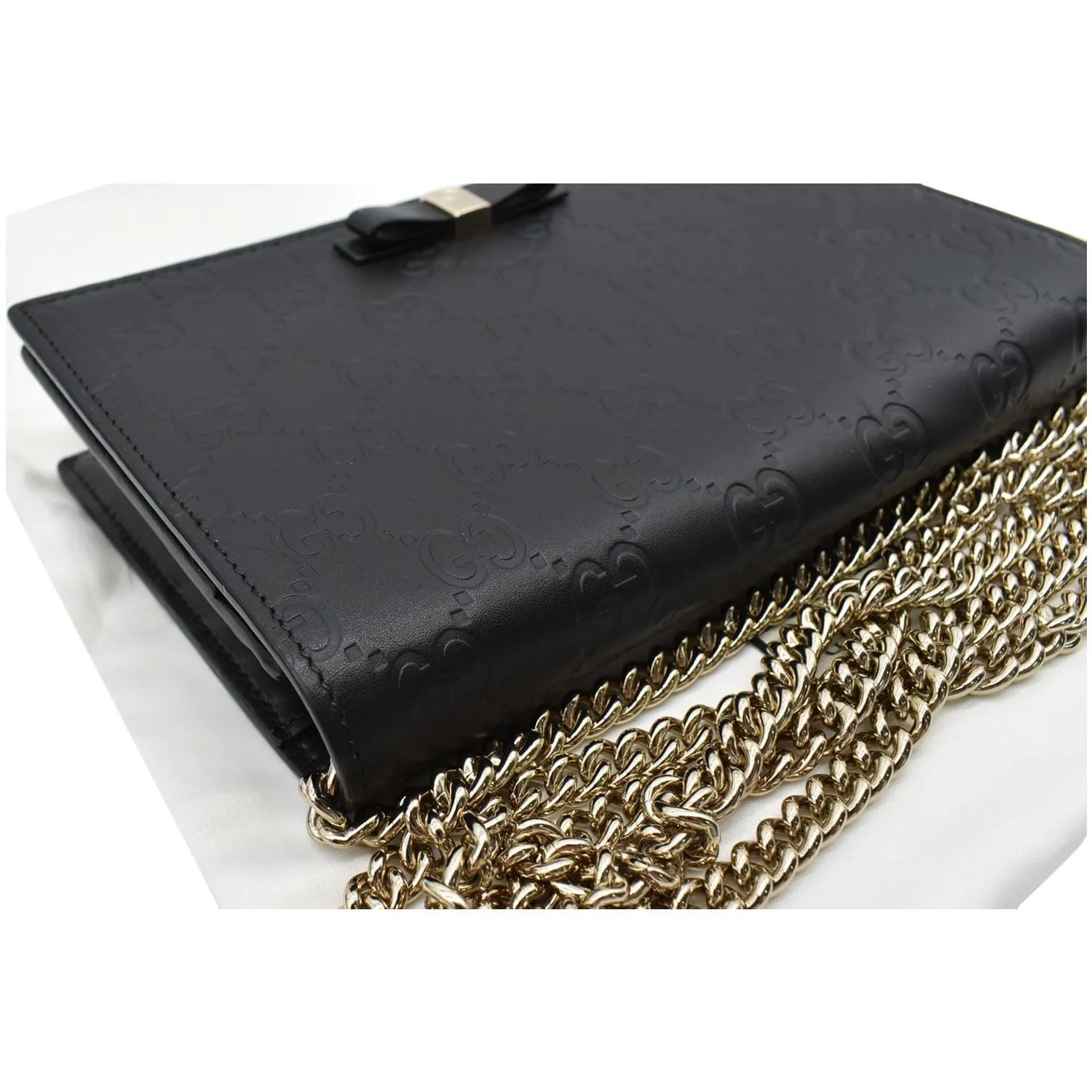 GUCCI Bow Leather Chain Wallet Black 431408