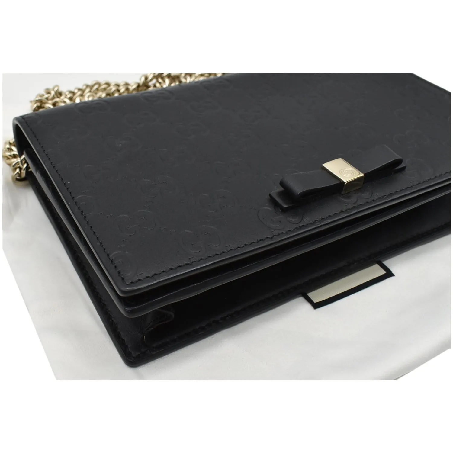 GUCCI Bow Leather Chain Wallet Black 431408