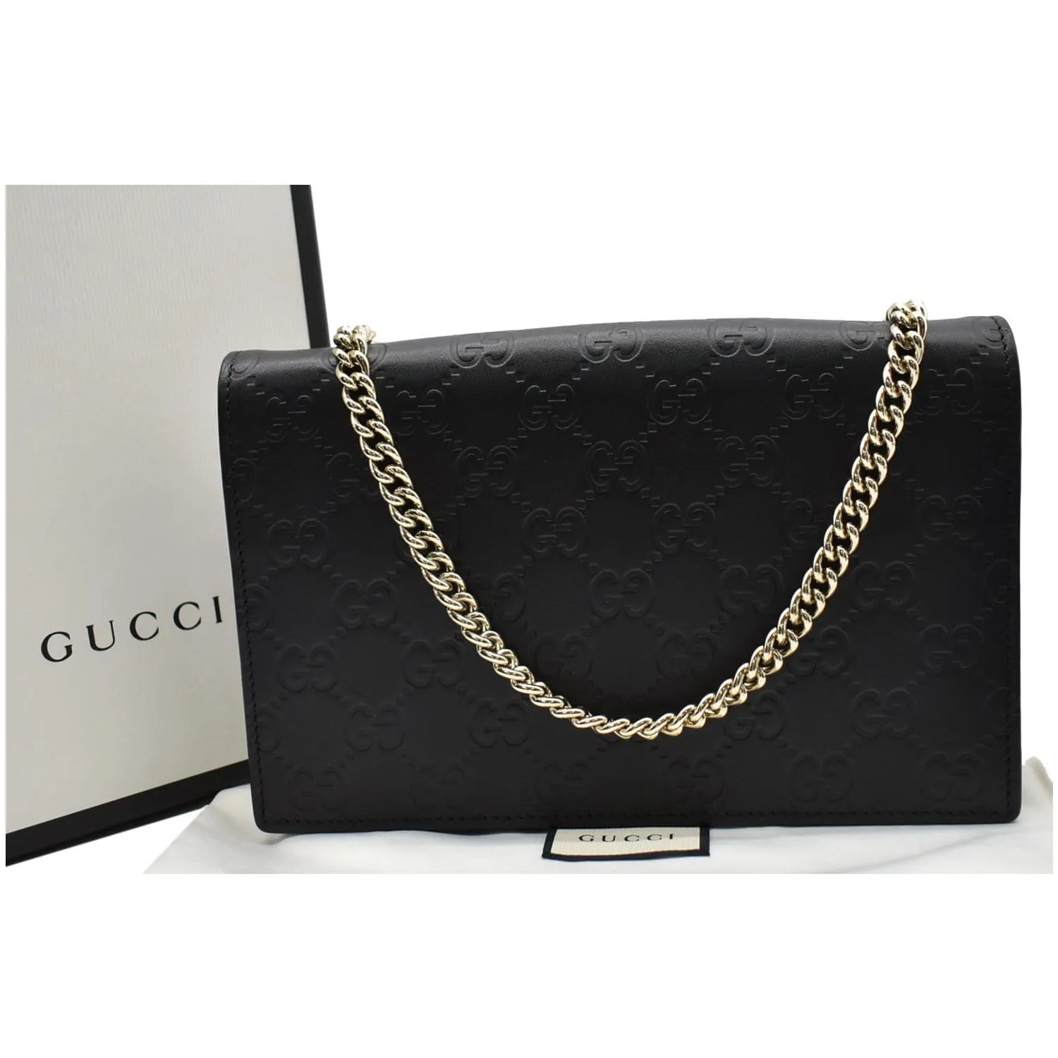 GUCCI Bow Leather Chain Wallet Black 431408