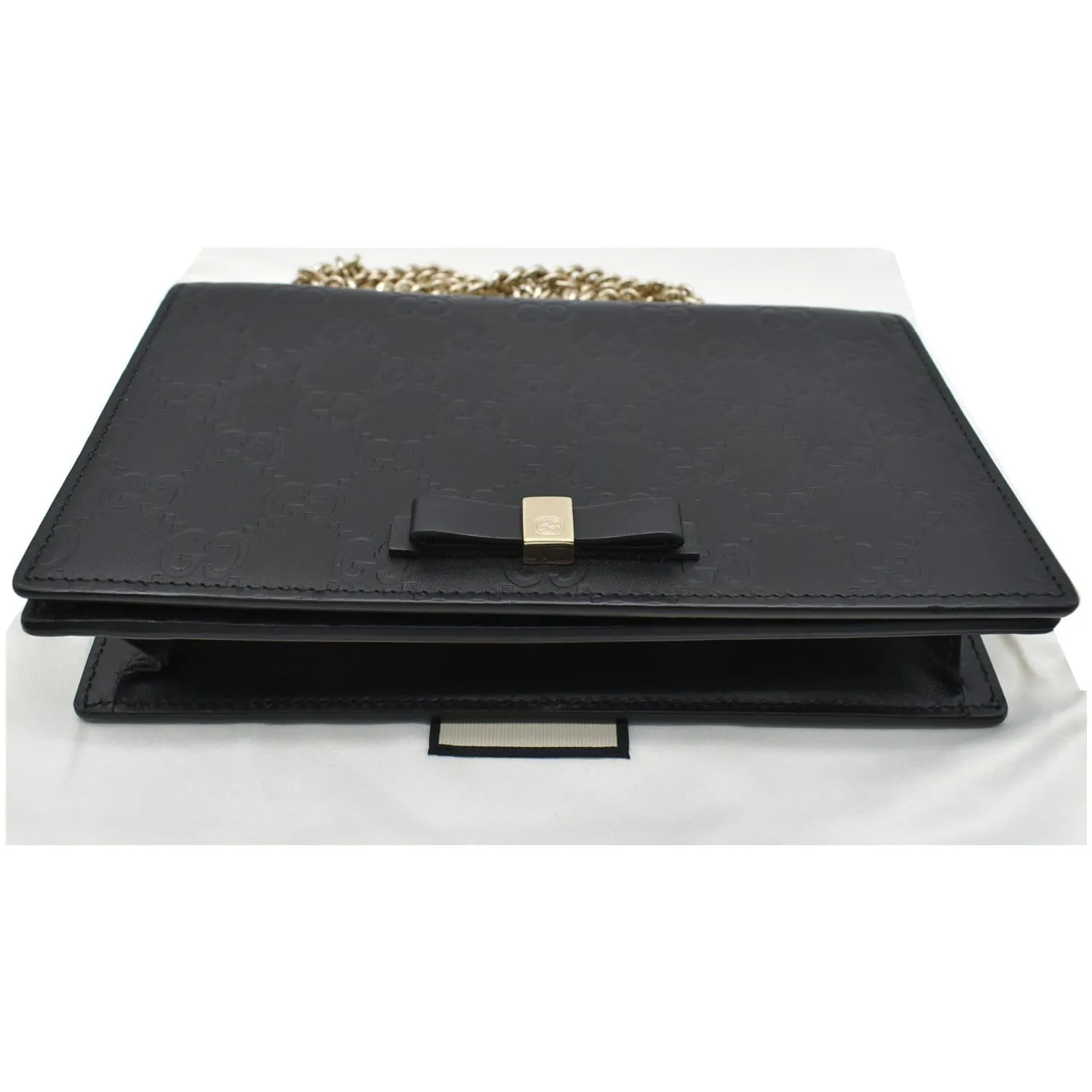 GUCCI Bow Leather Chain Wallet Black 431408