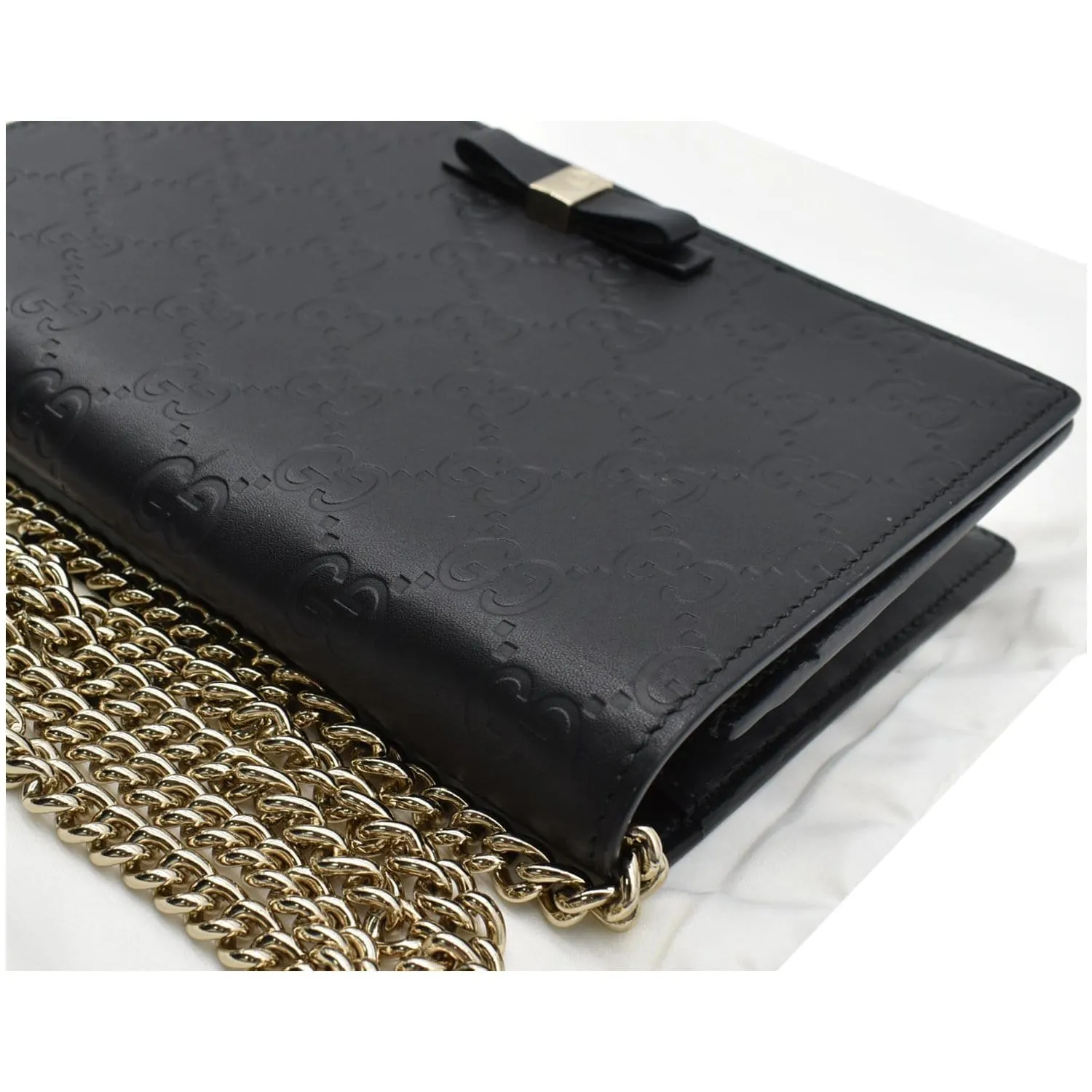GUCCI Bow Leather Chain Wallet Black 431408