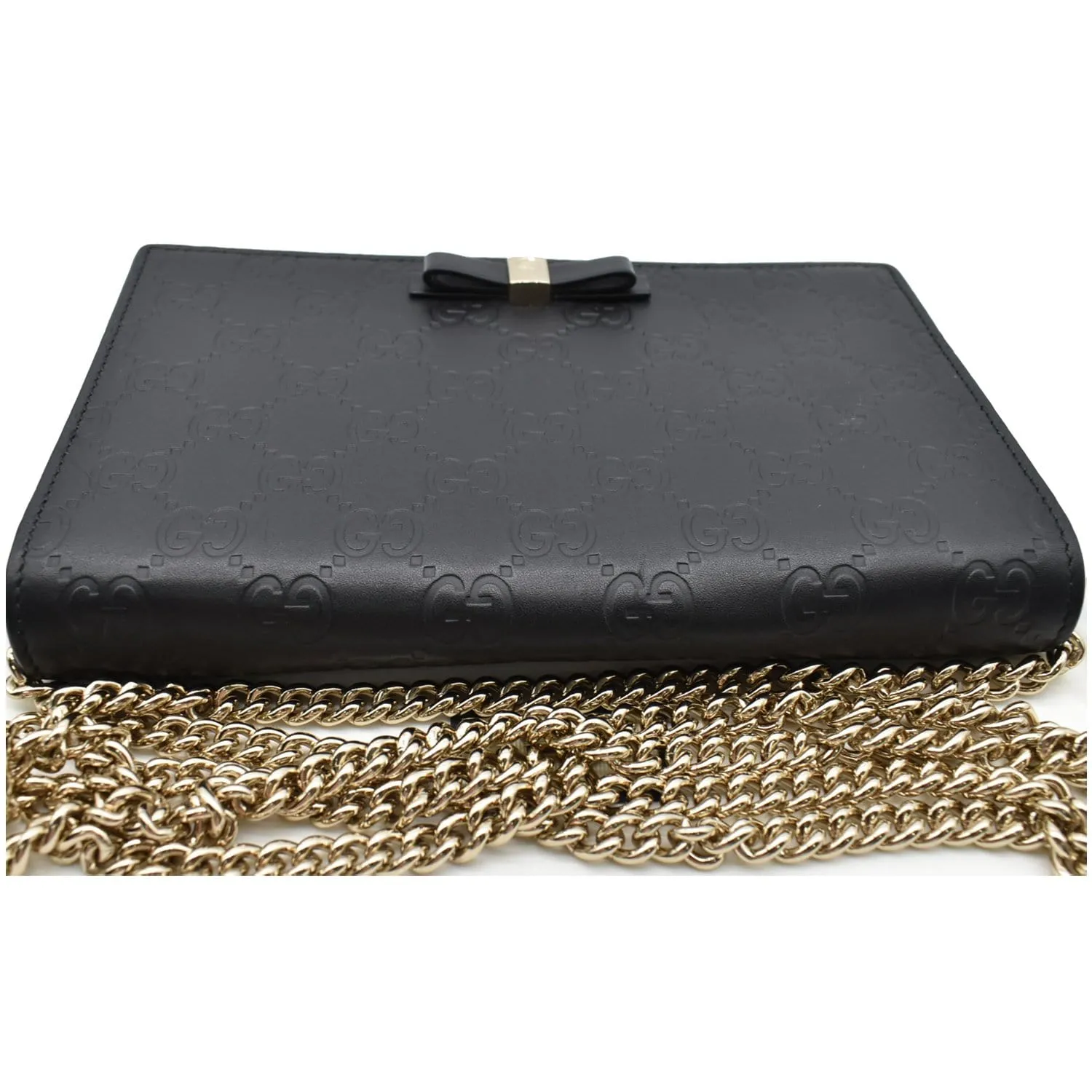 GUCCI Bow Leather Chain Wallet Black 431408