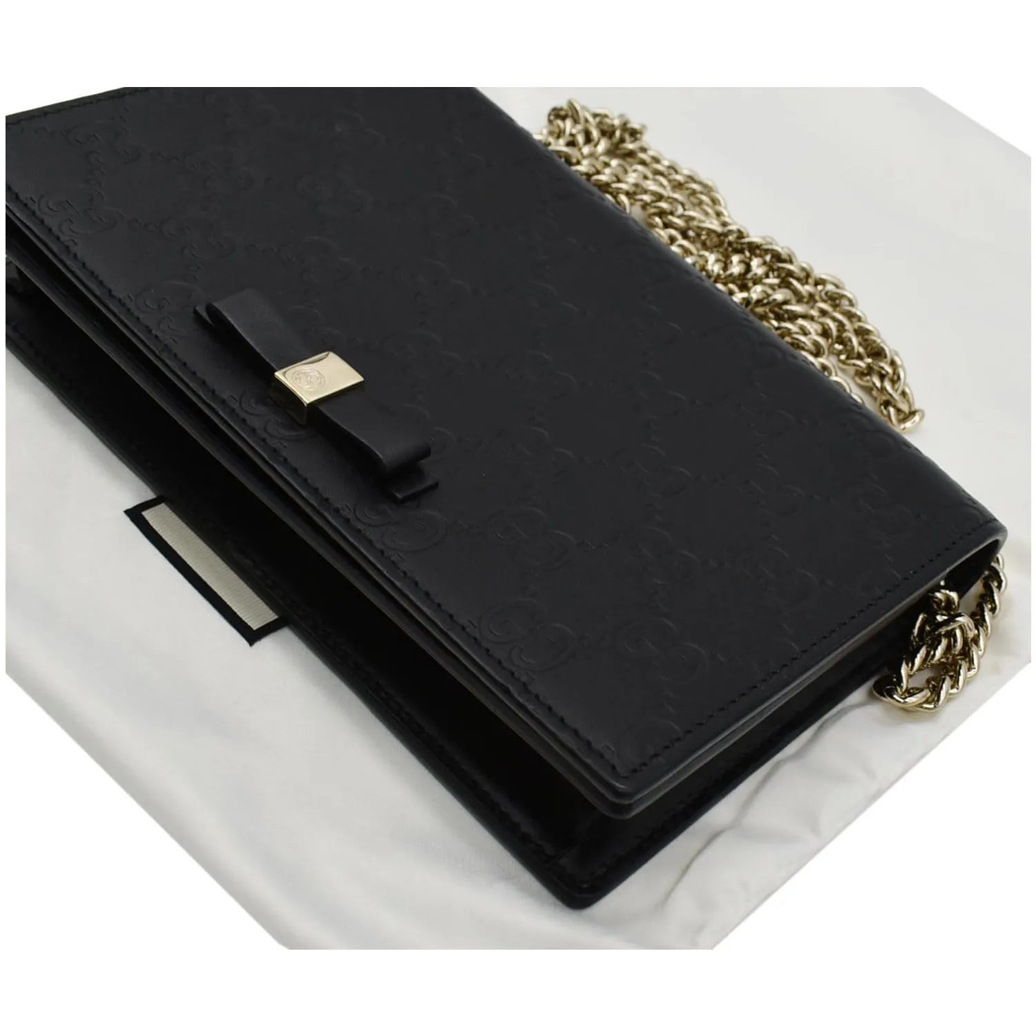 GUCCI Bow Leather Chain Wallet Black 431408