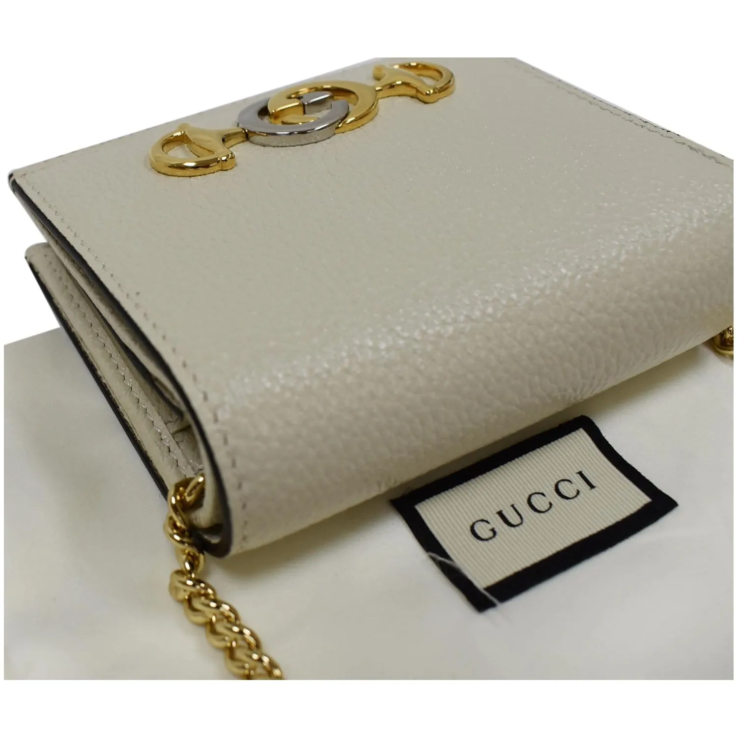 GUCCI Zumi Mini Grainy Leather Chain Wallet Cream 570660 - Final Sale