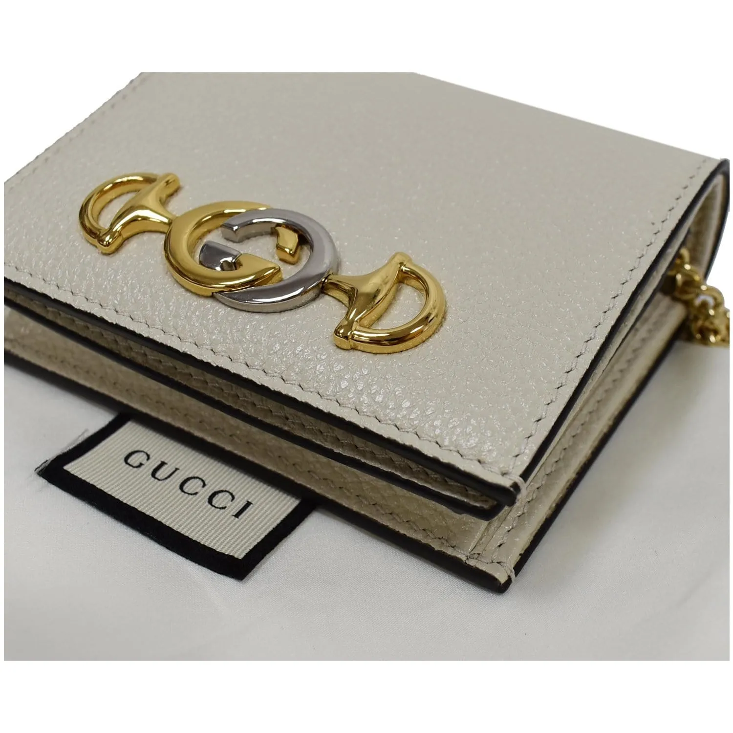 GUCCI Zumi Mini Grainy Leather Chain Wallet Cream 570660 - Final Sale