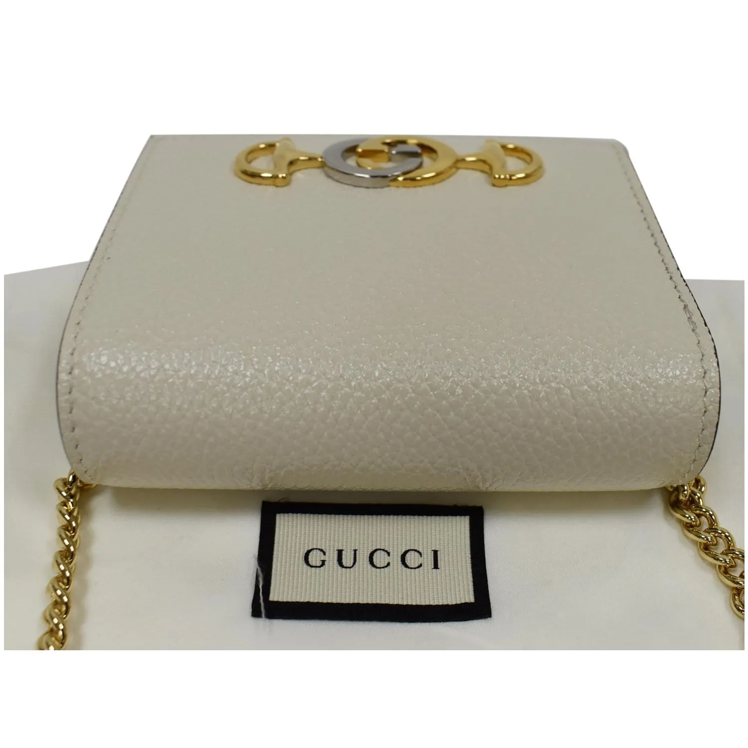 GUCCI Zumi Mini Grainy Leather Chain Wallet Cream 570660 - Final Sale