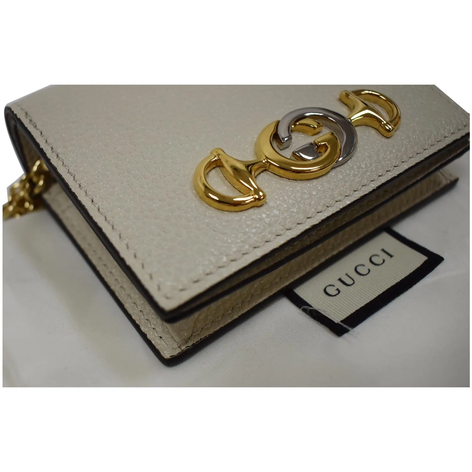 GUCCI Zumi Mini Grainy Leather Chain Wallet Cream 570660 - Final Sale