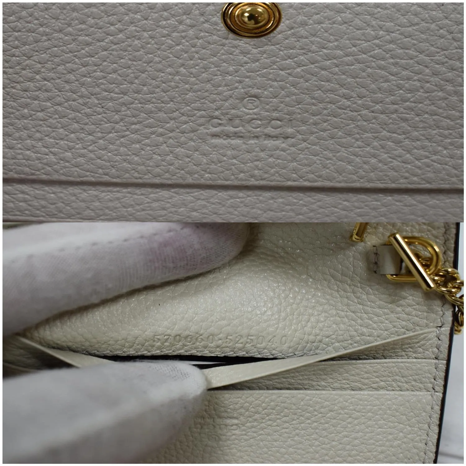 GUCCI Zumi Mini Grainy Leather Chain Wallet Cream 570660 - Final Sale