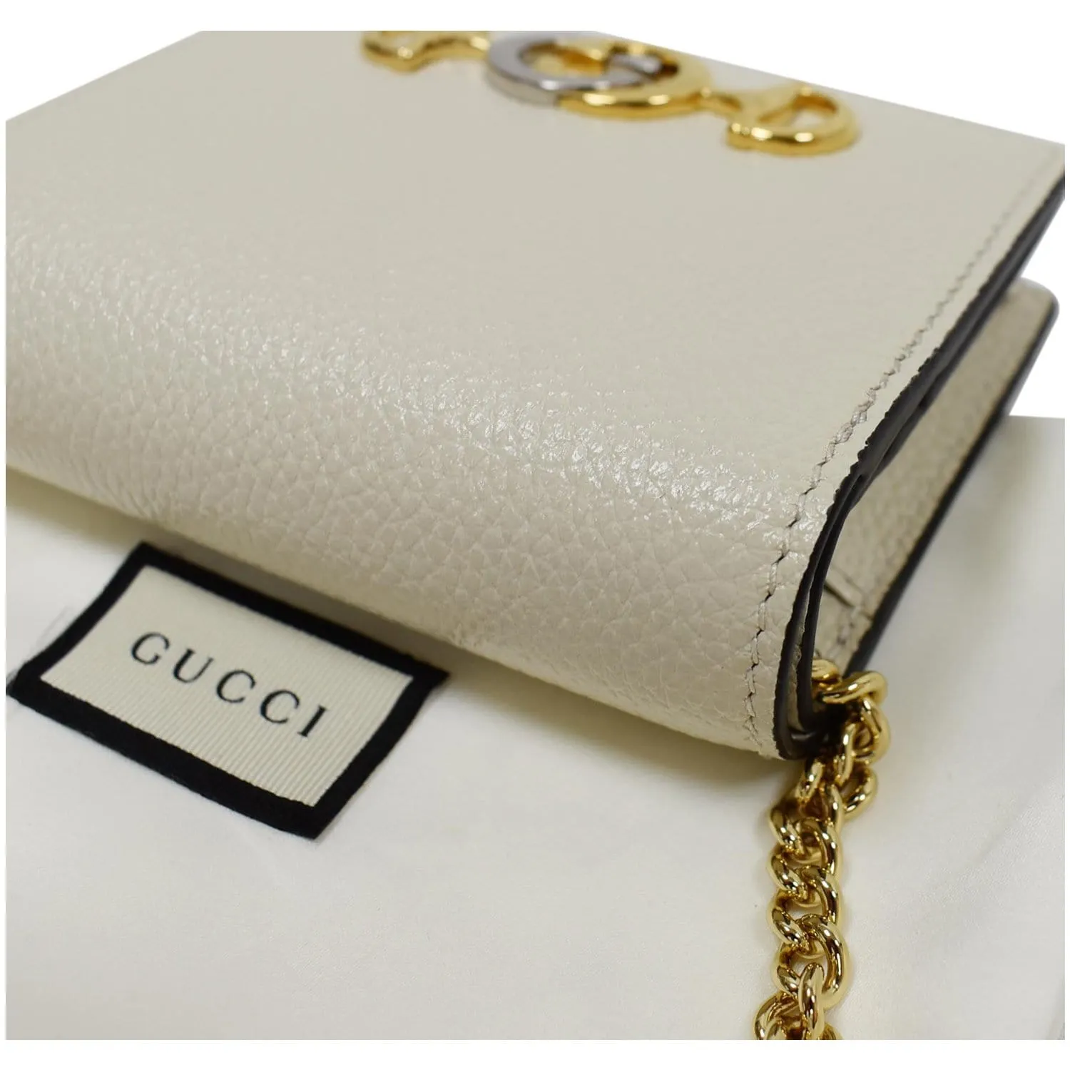 GUCCI Zumi Mini Grainy Leather Chain Wallet Cream 570660 - Final Sale