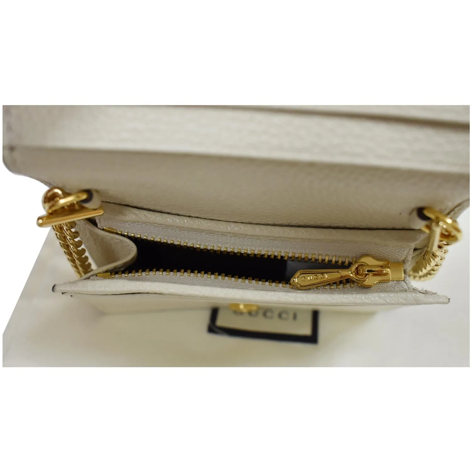 GUCCI Zumi Mini Grainy Leather Chain Wallet Cream 570660 - Final Sale