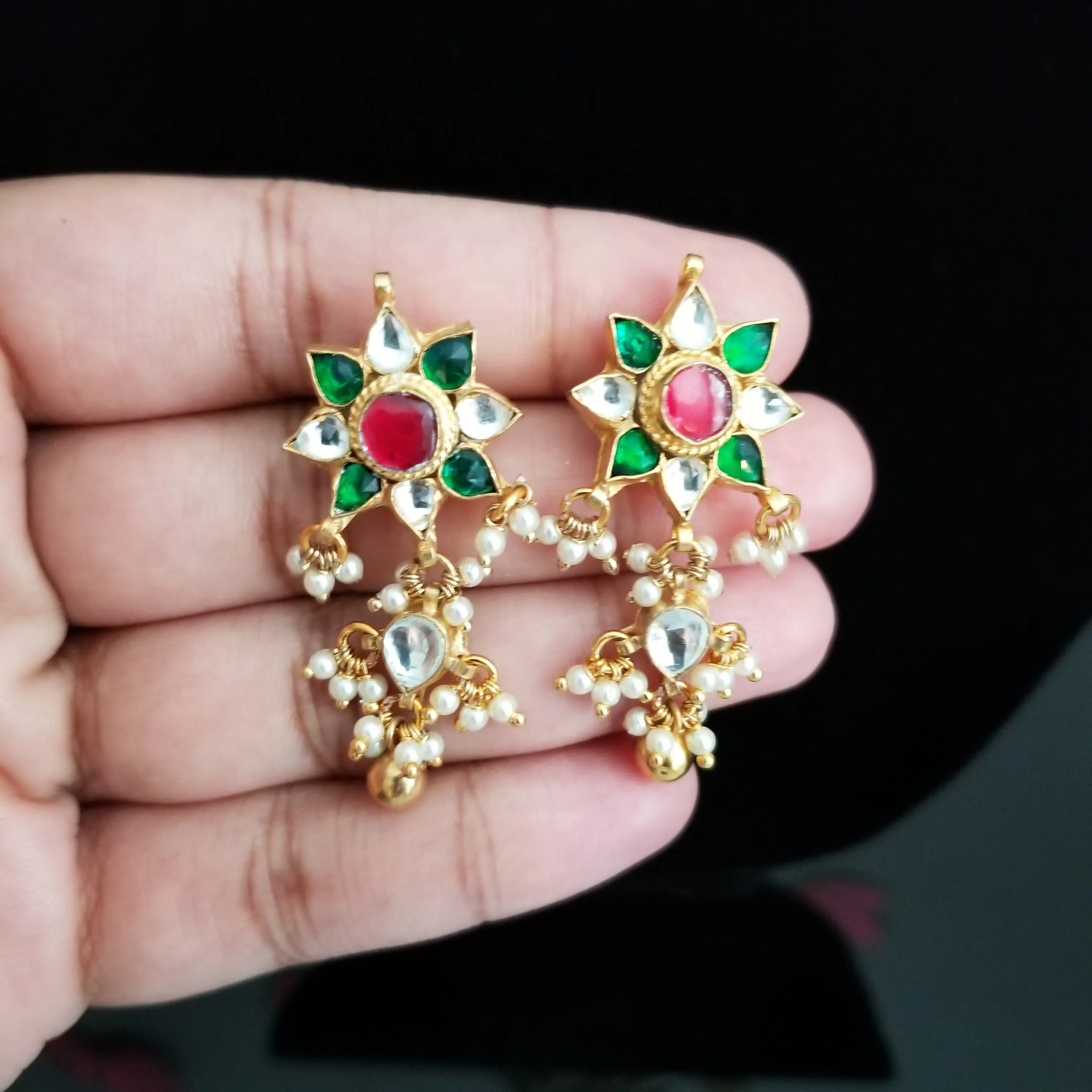 Hard Gold Plated Kundan Beads Necklace Set FL28
