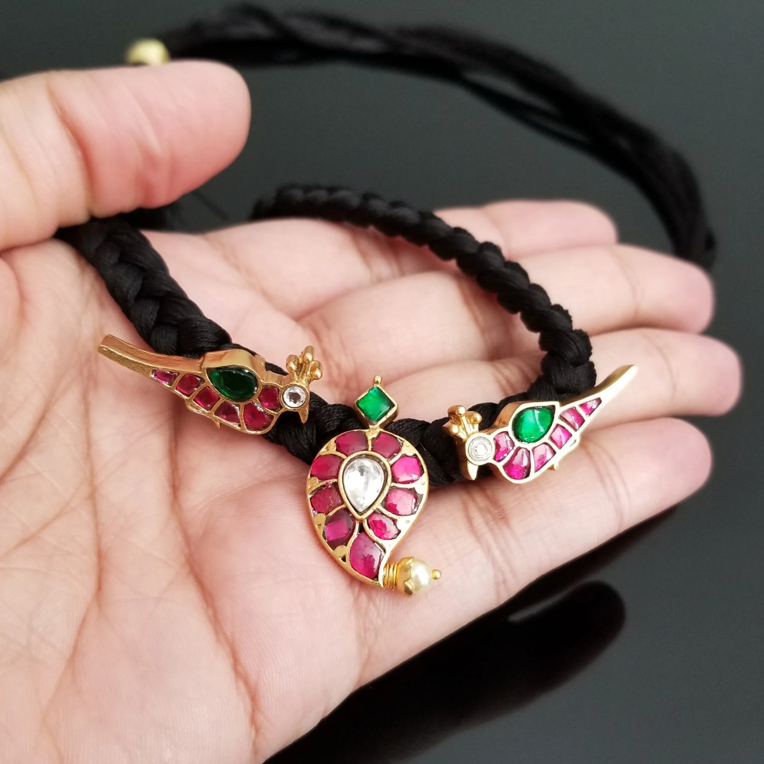 Hard Gold Plated Kundan Bird Design Thread Necklace