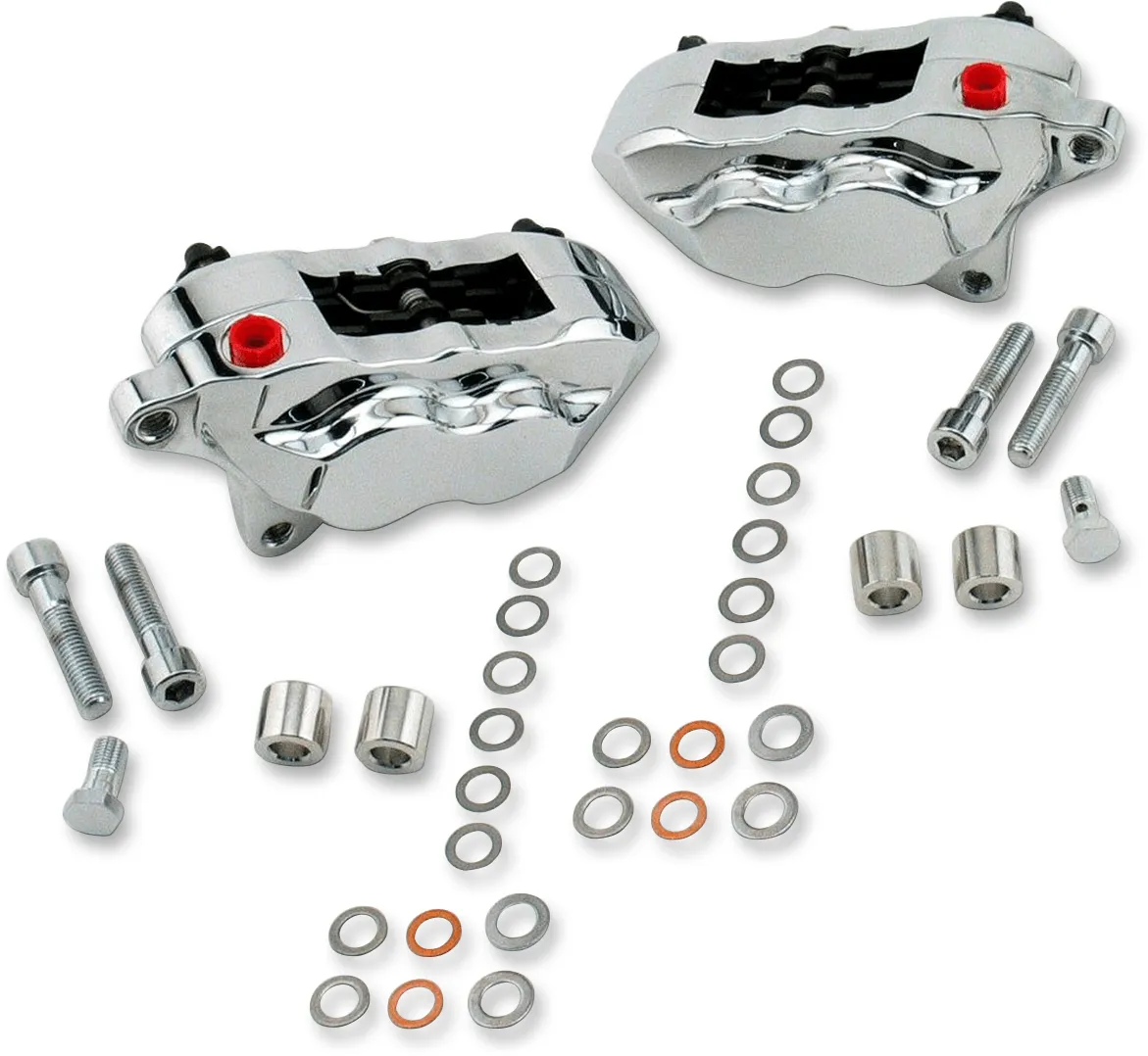Hawg Halters Inc FKDDCC551 4 Piston Dual Disc Front Brake Caliper Kit - Chrome