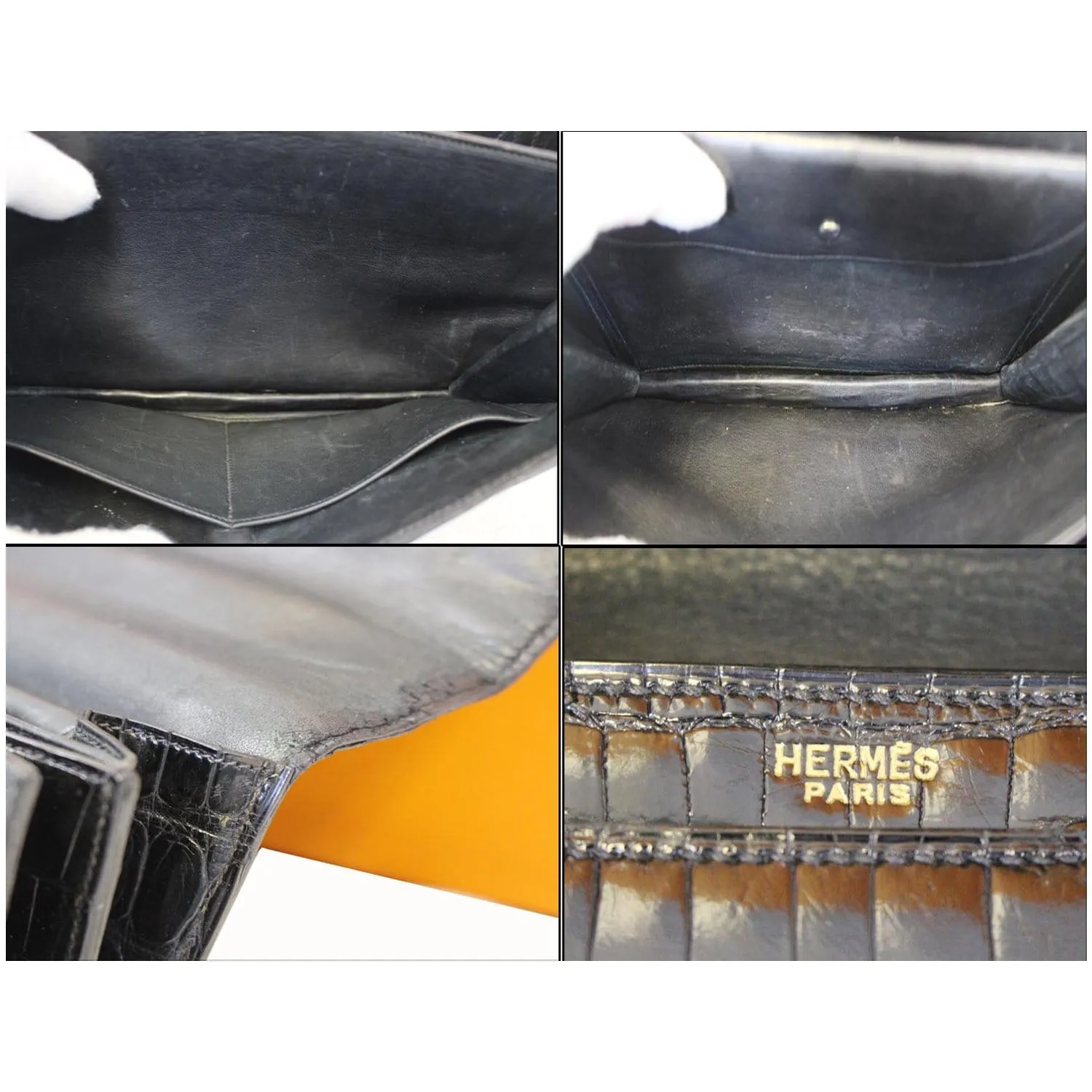 HERMES Piano 25Cm Crocodile Leather Flap Bag Black