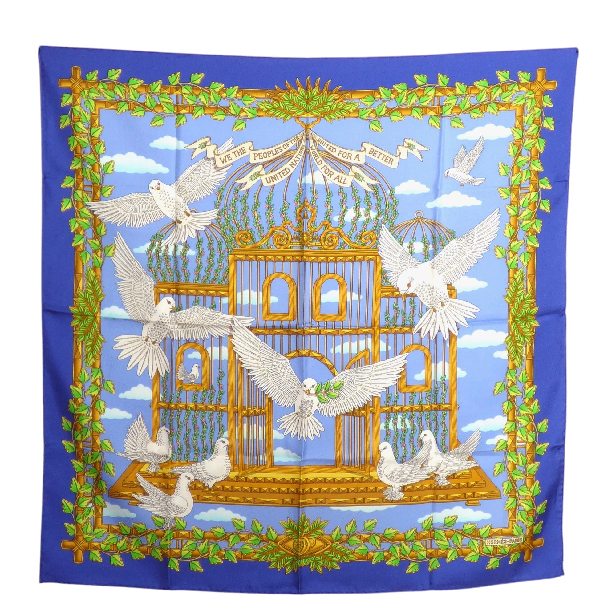 HERMES- "We The People of The United Nations" Print Silk Twill Scarf