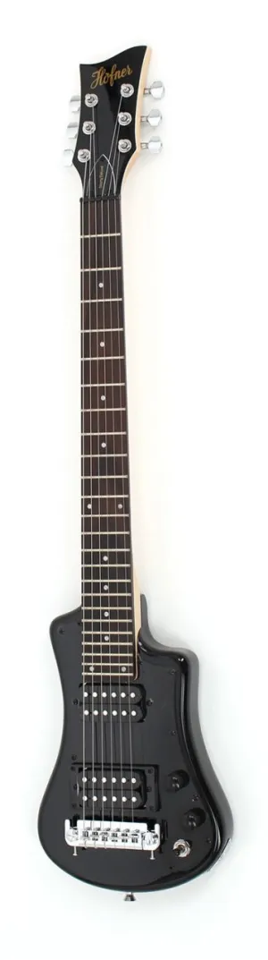 Hofner HOF-HCT-SH-DLX- BK-O Deluxe Shorty Electric Travel Guitar - Black - with Gig Bag