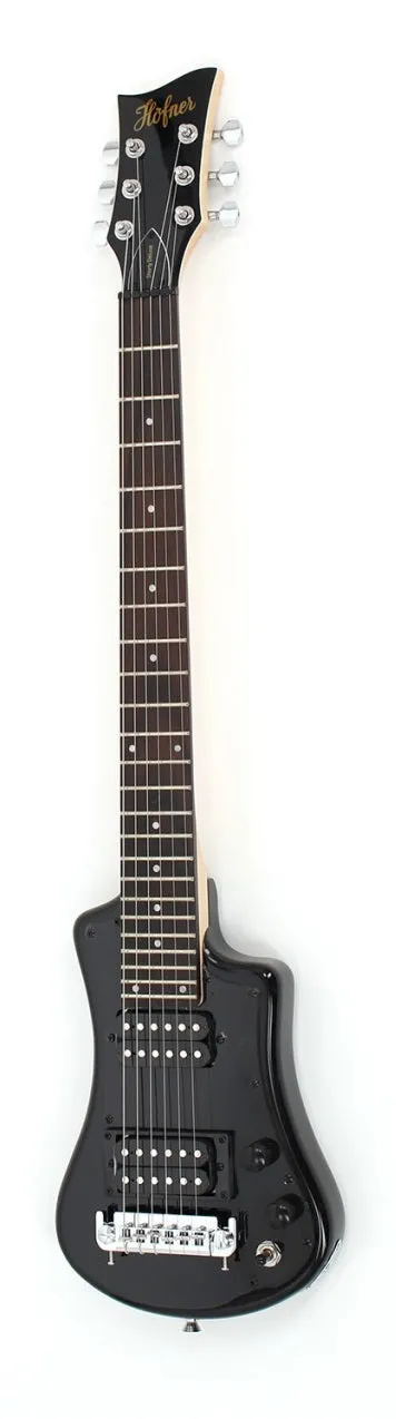 Hofner HOF-HCT-SH-DLX- BK-O Deluxe Shorty Electric Travel Guitar - Black - with Gig Bag