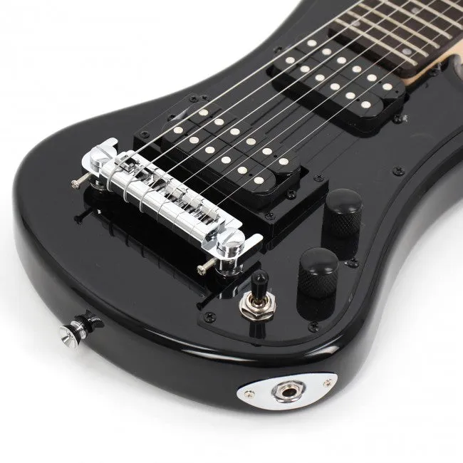 Hofner HOF-HCT-SH-DLX- BK-O Deluxe Shorty Electric Travel Guitar - Black - with Gig Bag