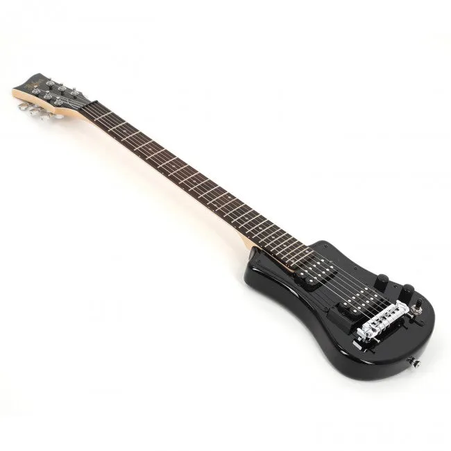 Hofner HOF-HCT-SH-DLX- BK-O Deluxe Shorty Electric Travel Guitar - Black - with Gig Bag