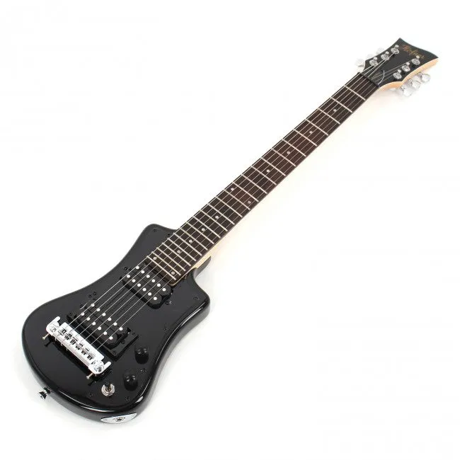 Hofner HOF-HCT-SH-DLX- BK-O Deluxe Shorty Electric Travel Guitar - Black - with Gig Bag