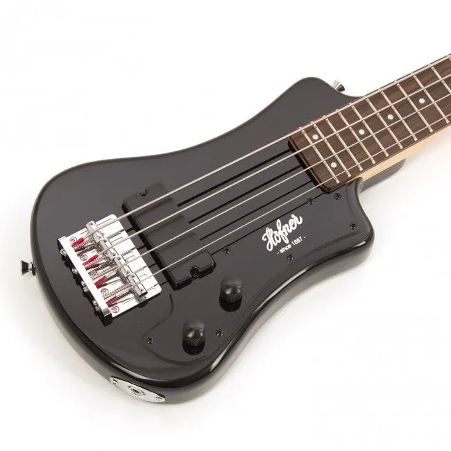 Hofner HOF-HCT-SHB- BK-O Shorty Electric Travel Bass Guitar - Black - with Gig Bag