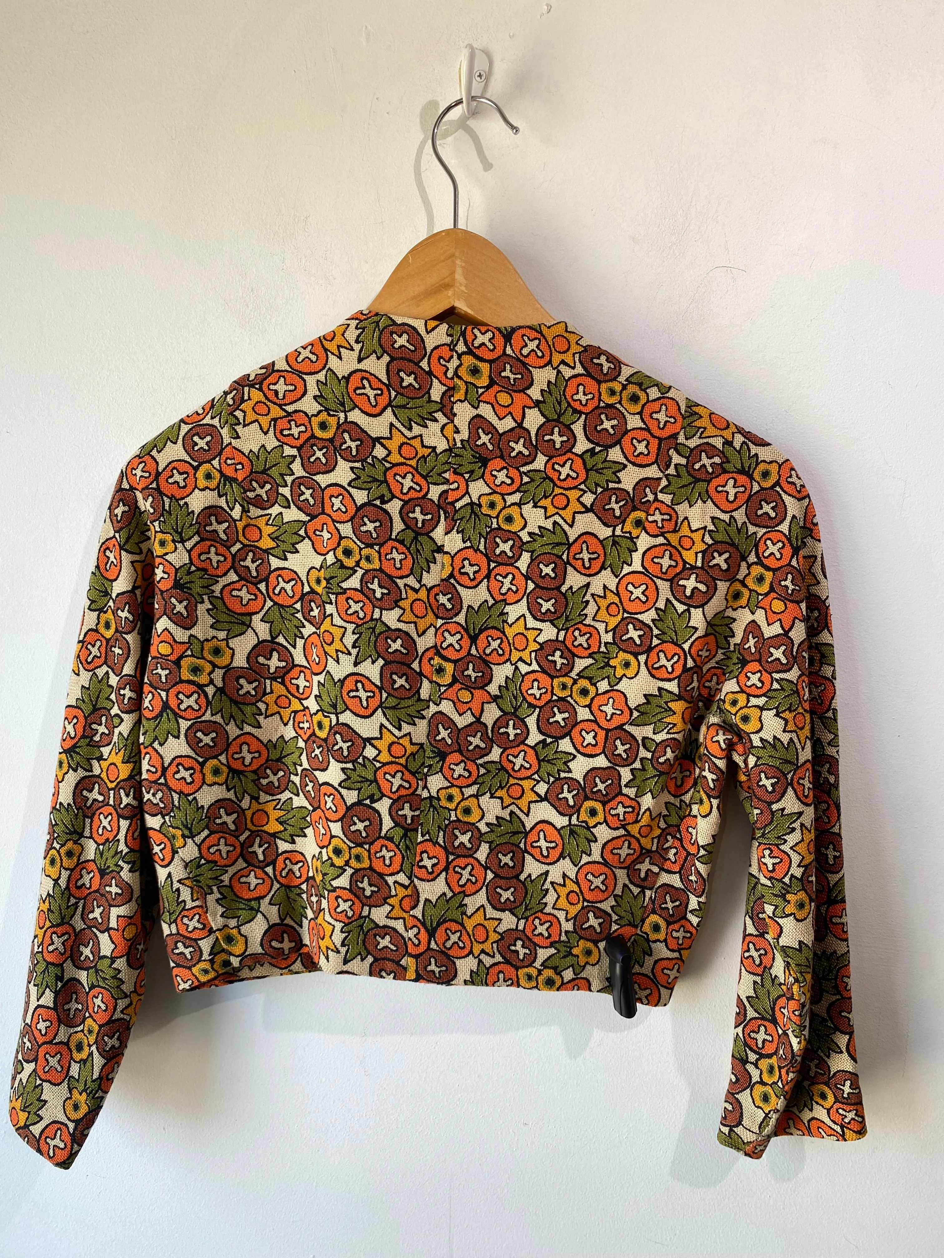 I. Magnin Fall Print Cropped Linen Jacket