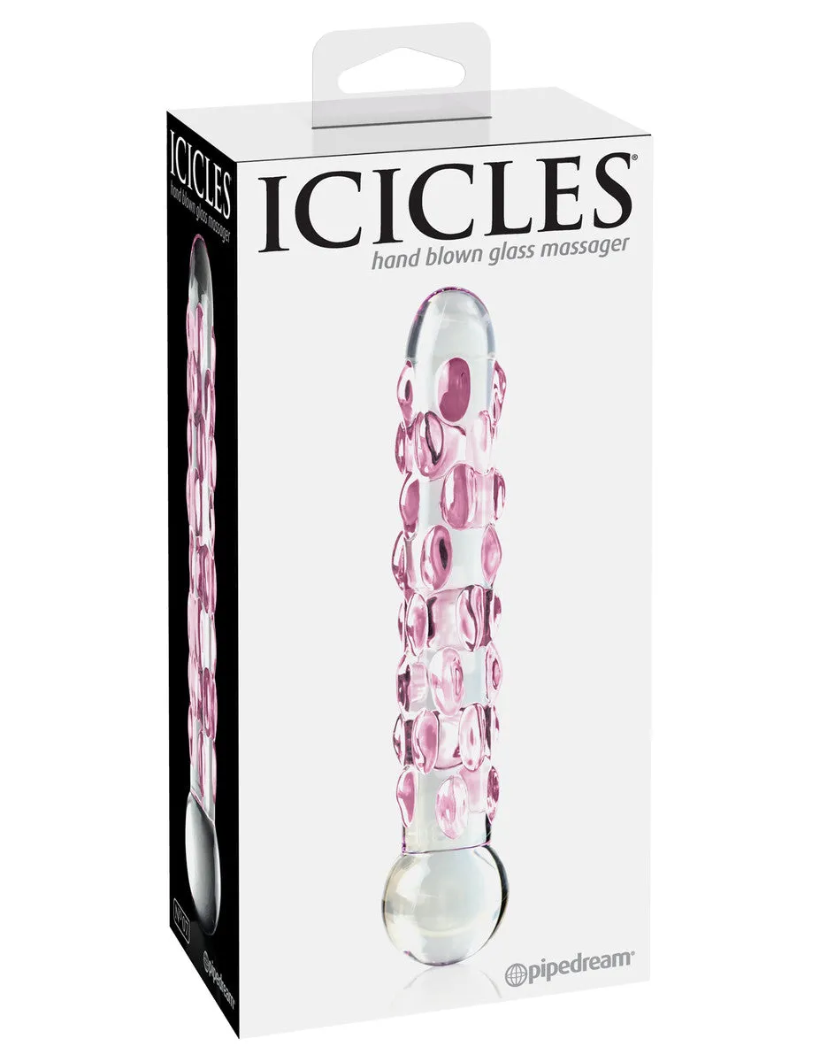 Icicles No. 7  - Clear/Pink Textured GLASS DILDO