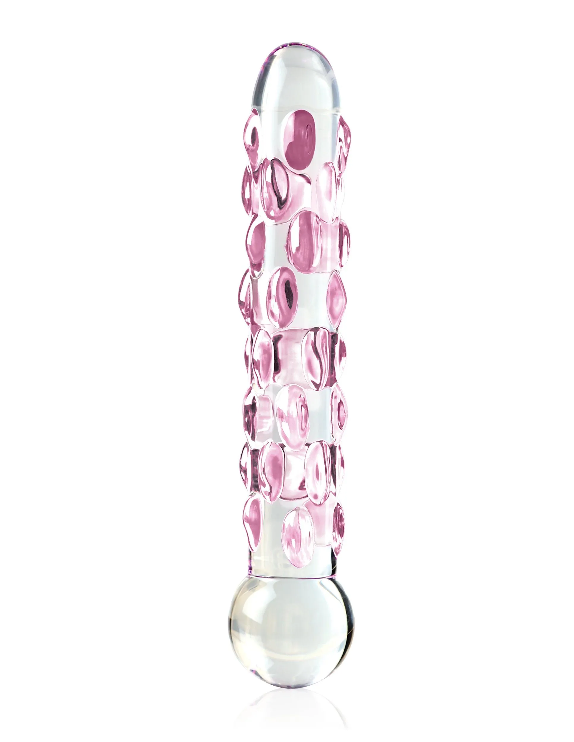 Icicles No. 7  - Clear/Pink Textured GLASS DILDO