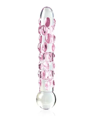 Icicles No. 7  - Clear/Pink Textured GLASS DILDO