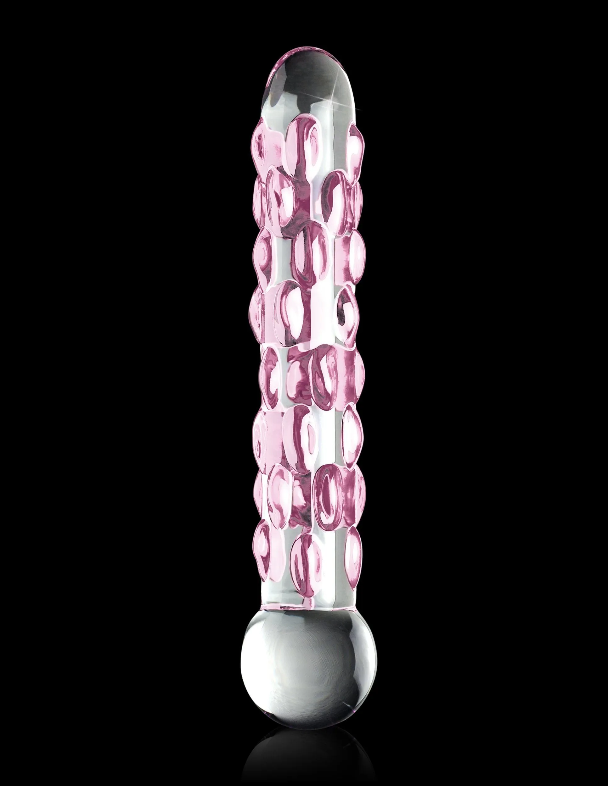 Icicles No. 7  - Clear/Pink Textured GLASS DILDO