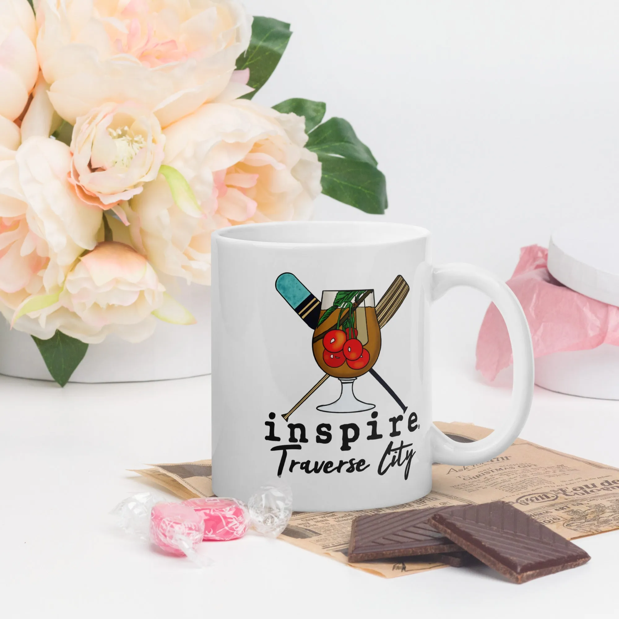 inspire Traverse City White glossy mug