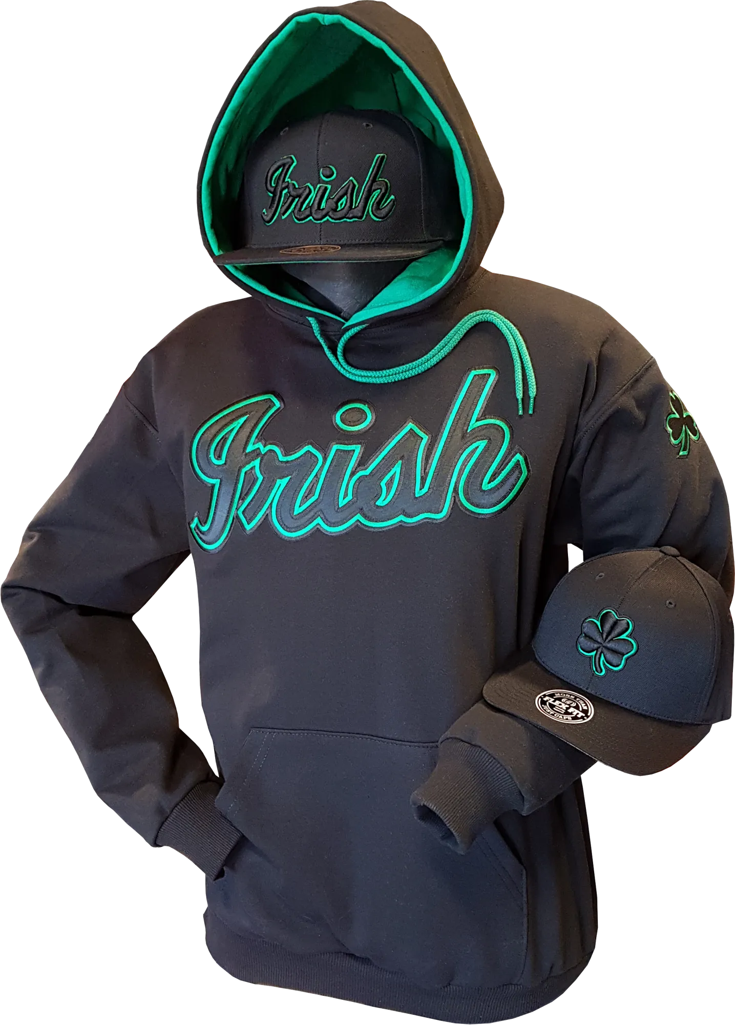 Irish Hoodie Premium Black Green Script