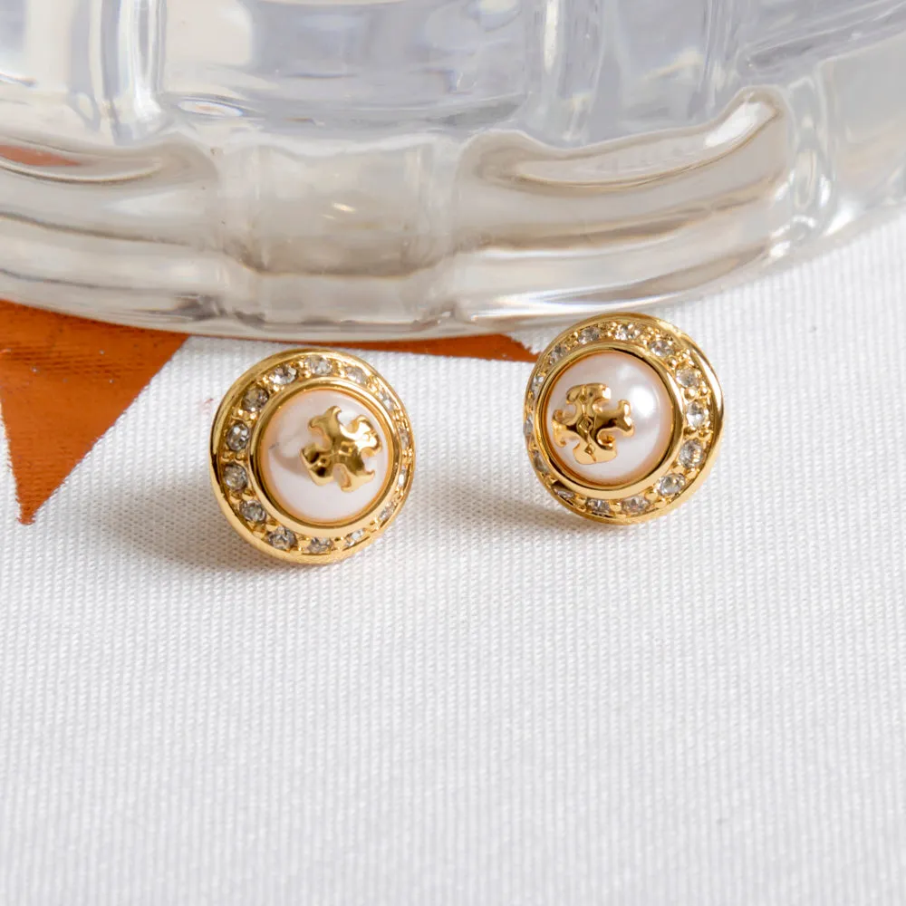 Ivory Crystal Gold Stud Natalie Earrings