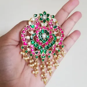 Jadau Kundan Big Peacock Pendant Witrh Pearl Drops JV29