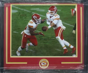Kansas City Chiefs Patrick Mahomes & Clyde Edwards-Helaire Dual Hand Signed Autographed 16x20 Photo Framed & Matted with BECKETT COA