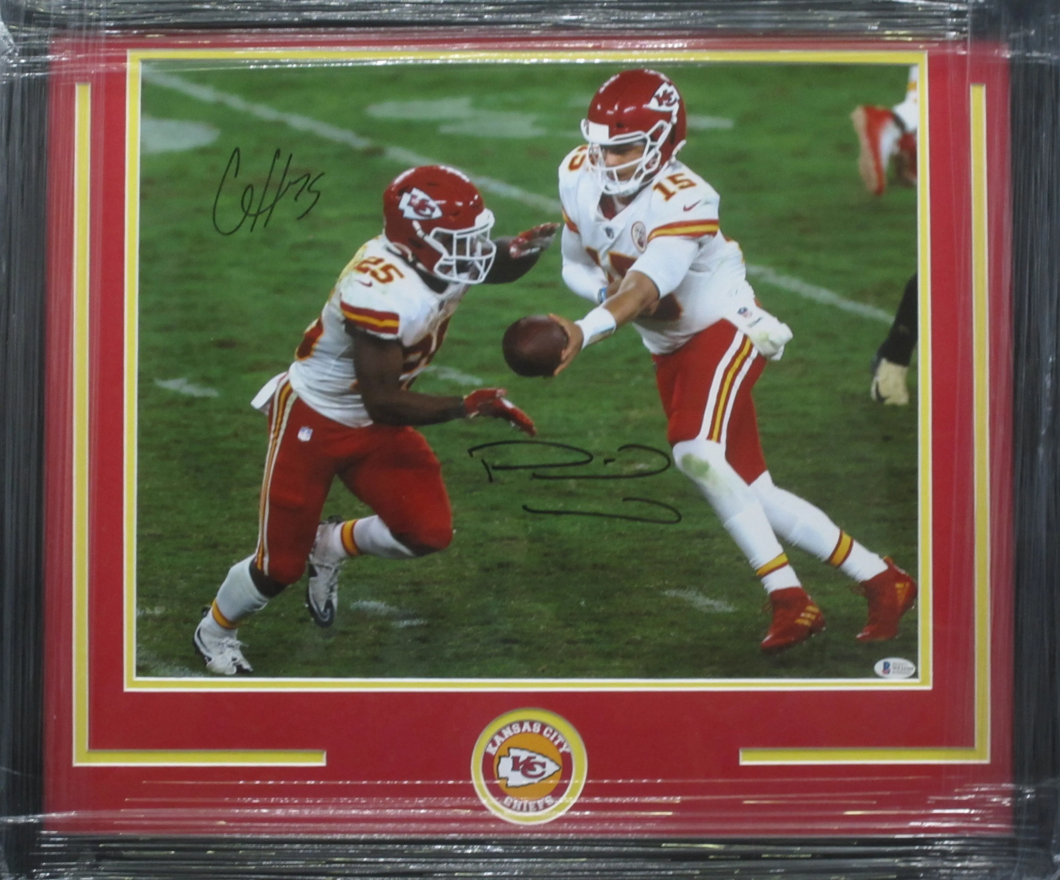 Kansas City Chiefs Patrick Mahomes & Clyde Edwards-Helaire Dual Hand Signed Autographed 16x20 Photo Framed & Matted with BECKETT COA