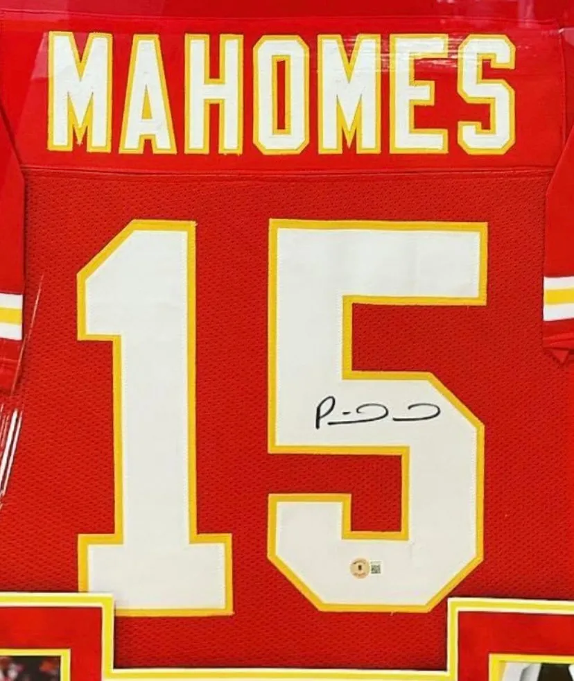 Kansas City Chiefs Patrick Mahomes Hand Signed Autographed Custom Red Jersey Custom Framed & Suede Matted with LED & VIDEO with BECKETT COA
