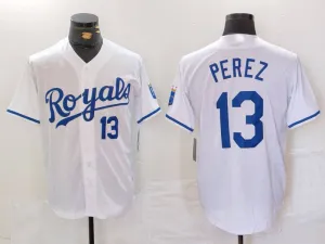 Kansas City Royals #13 Salvador Perez Number White Cool Base Stitched Baseball Jerseys