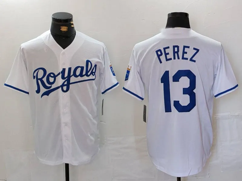 Kansas City Royals #13 Salvador Perez White Cool Base Stitched Baseball Jerseys