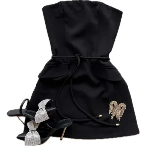 KG3716 Strapless Tie Waist Mini w/ Pockets