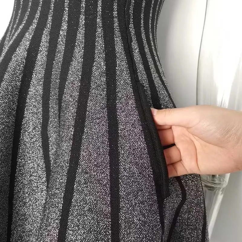 Knitted Mini Little Black Dress Square-Neck Sleeveless Slim Fit Short A-Line Dress