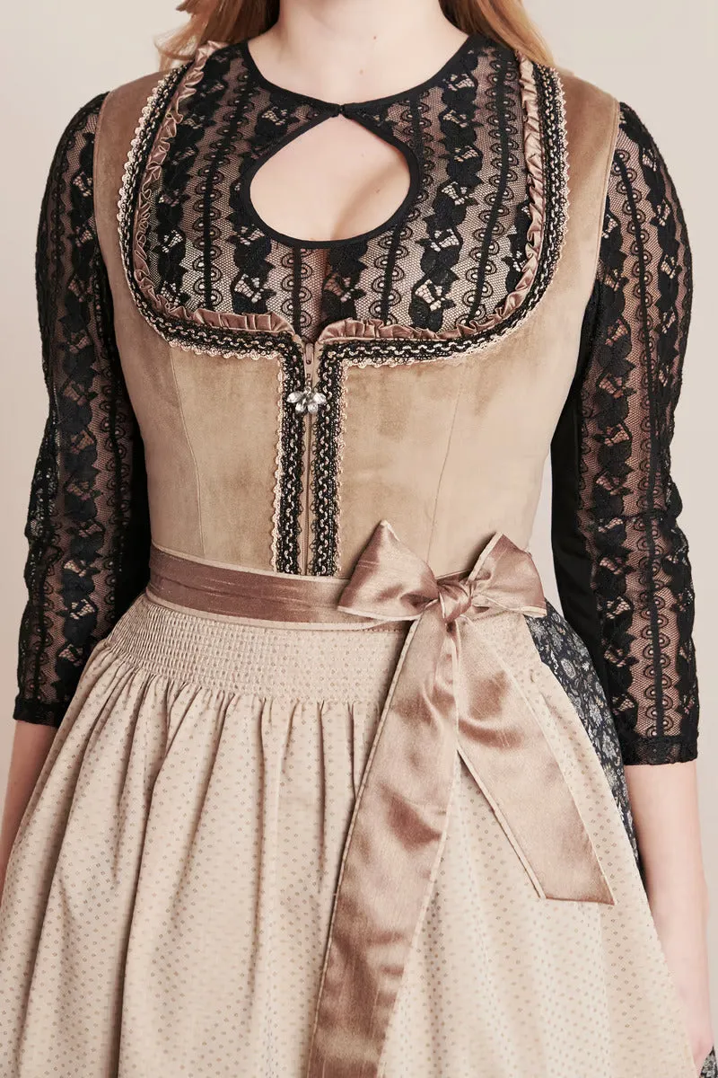 Kruger Midi Dirndl 2pcs. 50cm "Selene" brown (38)