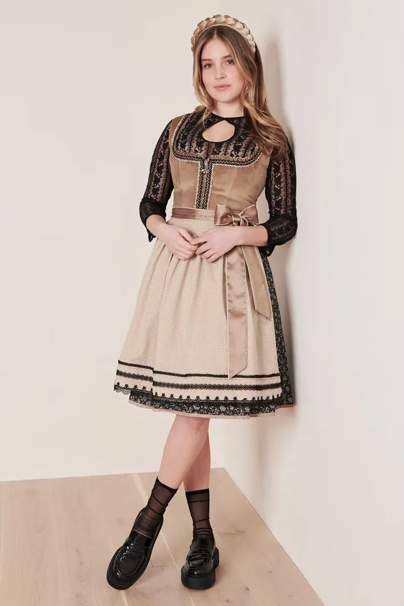 Kruger Midi Dirndl 2pcs. 50cm "Selene" brown (38)